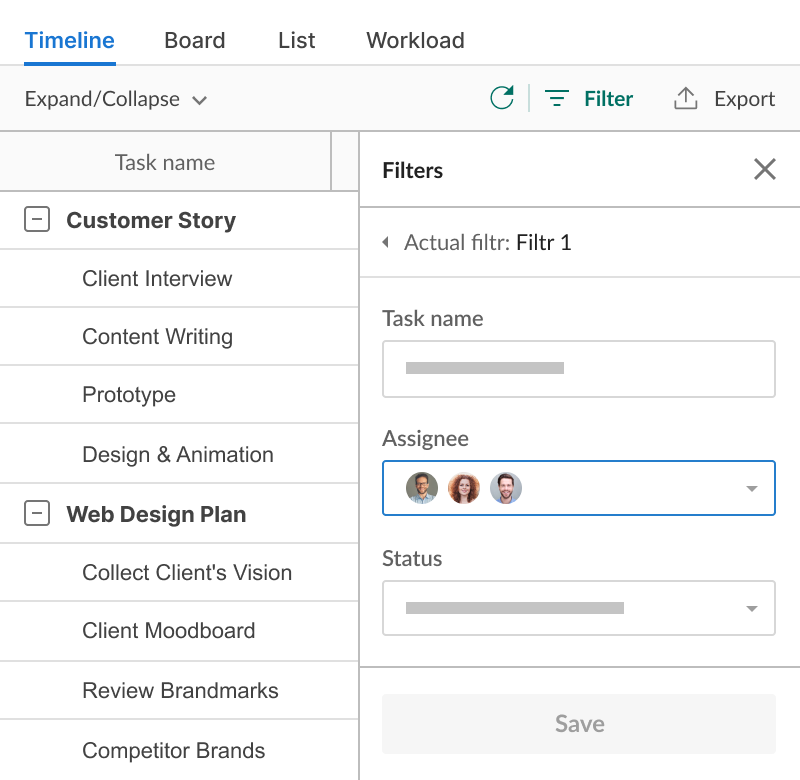 如何在项目中过滤任务